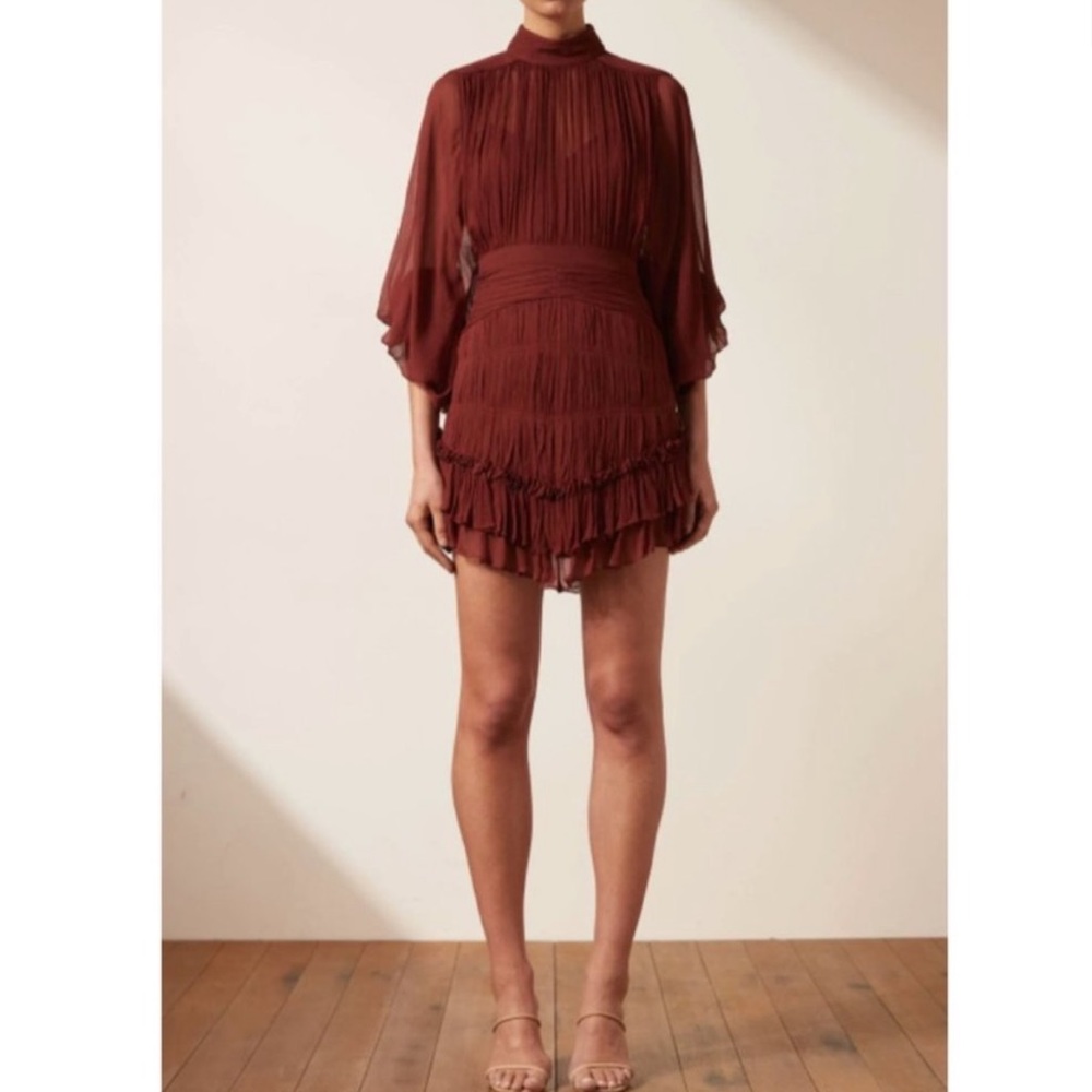 NEW Shona Joy Safria Long Sleeve Mini Dress in Sangria Red size 4